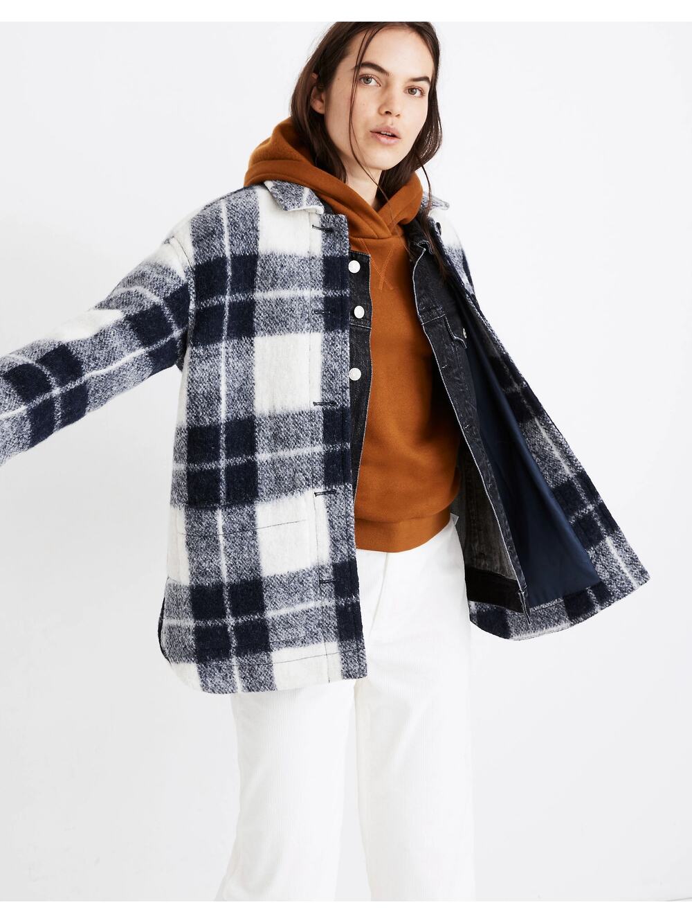 MADEWELL Walton Navy & White Plaid Wool Shacket US XL NWOT $228